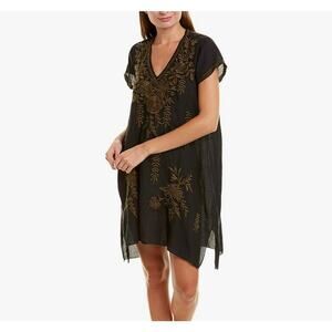 Johnny Was Workshop Cayden Drape Tunic Dress Black Embroidered Size M EUC!